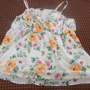 Torrid Spaghetti Strap Baby Doll Tunic Cream Floral Design Elastic Back 4X